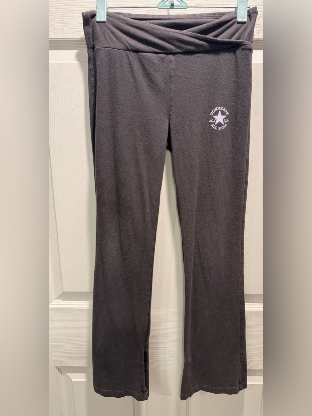 Converse All Star Girls Flare Leggings Youth Large Gray Crossover Waistband - Picture 3 of 11